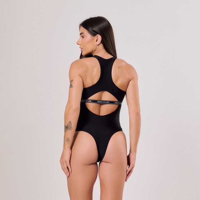 Body Preto com Zíper e Elástico Personalizado
