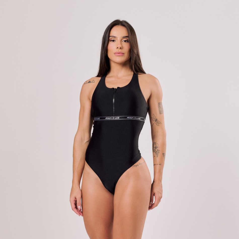 Body Preto com Zíper e Elástico Personalizado