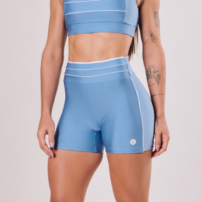 Short Azul Suave com detalhe Branco