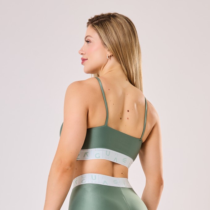 Top Verde Eucalipto com Elástico Personalizado Branco