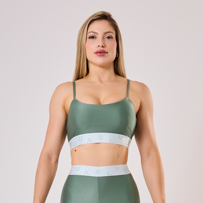 Top Verde Eucalipto com Elástico Personalizado Branco