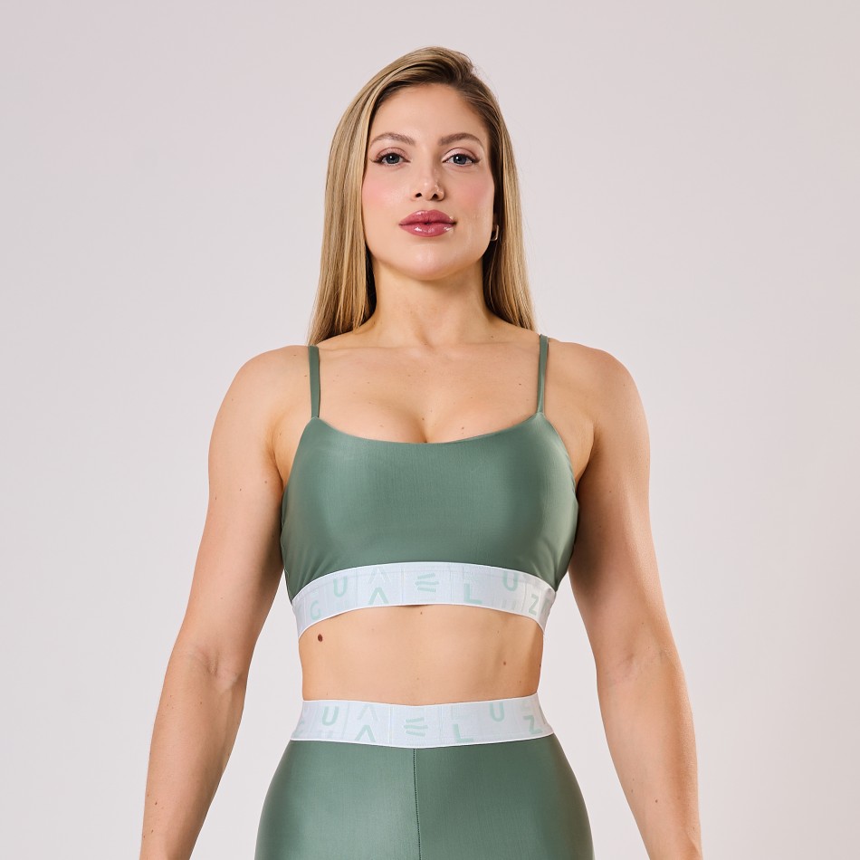 Top Verde Eucalipto com Elástico Personalizado Branco