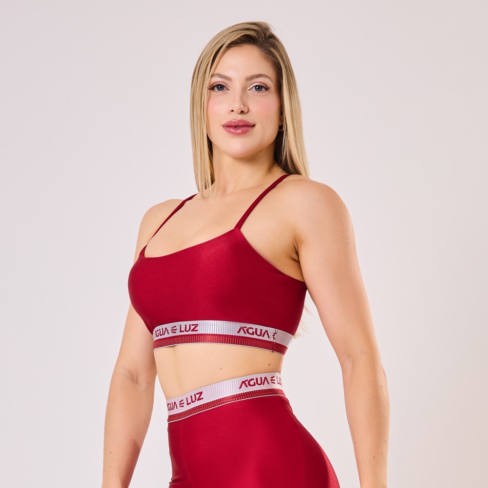 Top Vermelho Carmim com Elástico Personalizado Vermelho e Branco