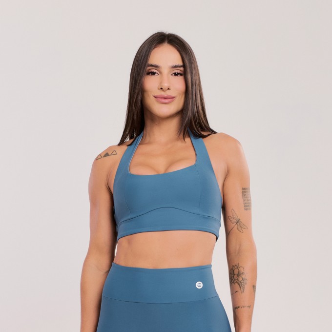 Top Decote Reto Azul Safira