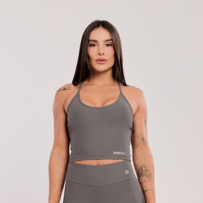 Cropped Alça Fina Cinza Urbano