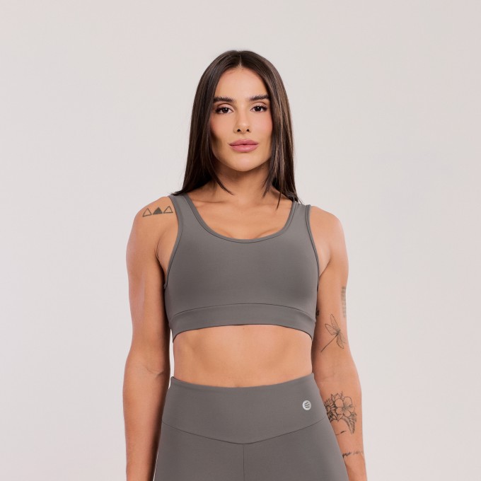 Top Básico com Alças Largas Cinza Urbano