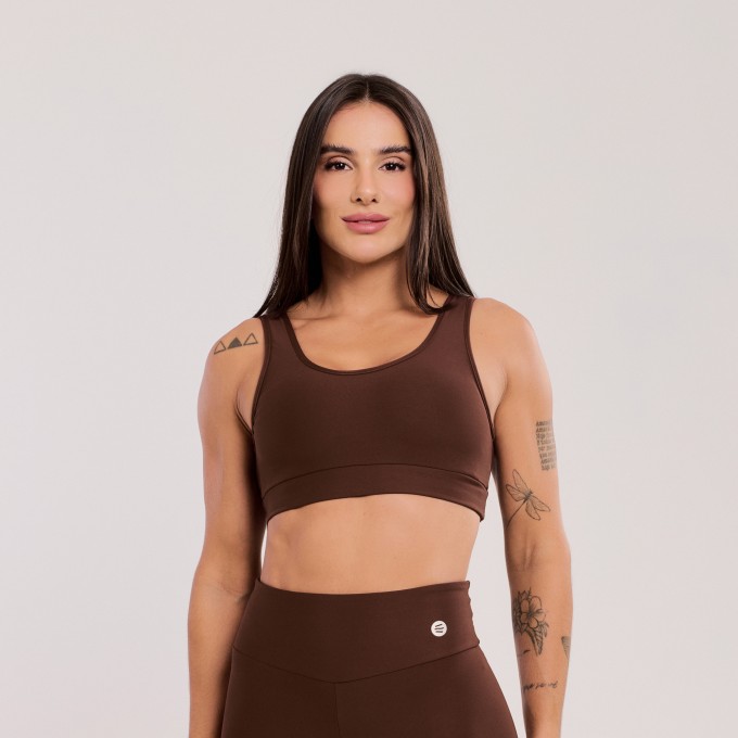 Top Básico com Alças Largas Marrom Escuro