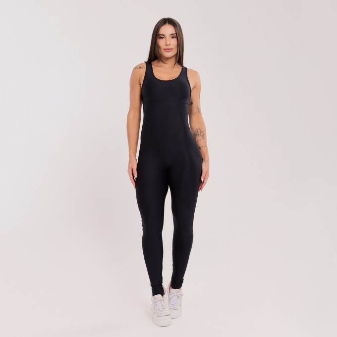 Macacão Básico com Alças Largas Preto