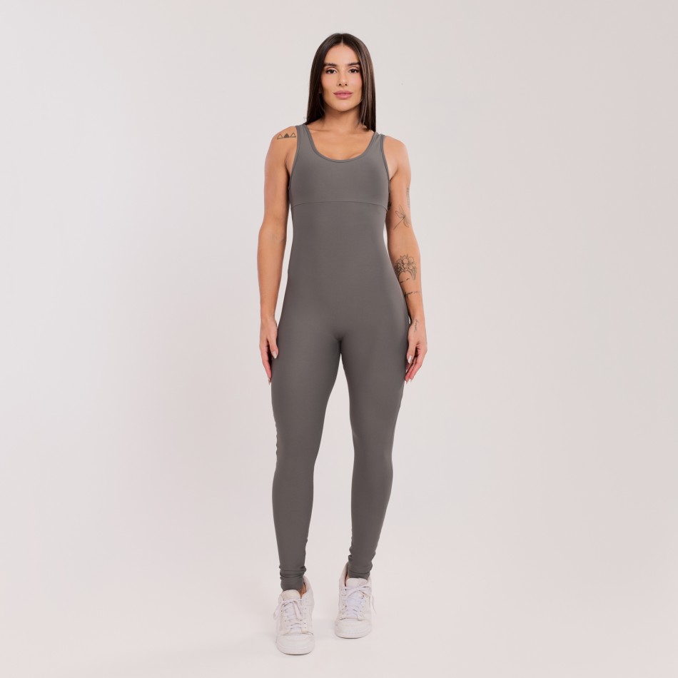 Macacão Básico com Alças Largas Cinza Urbano