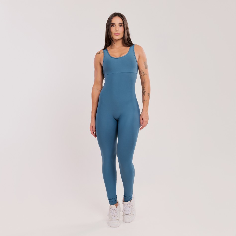 Macacão Básico com Alças Largas Azul Safira