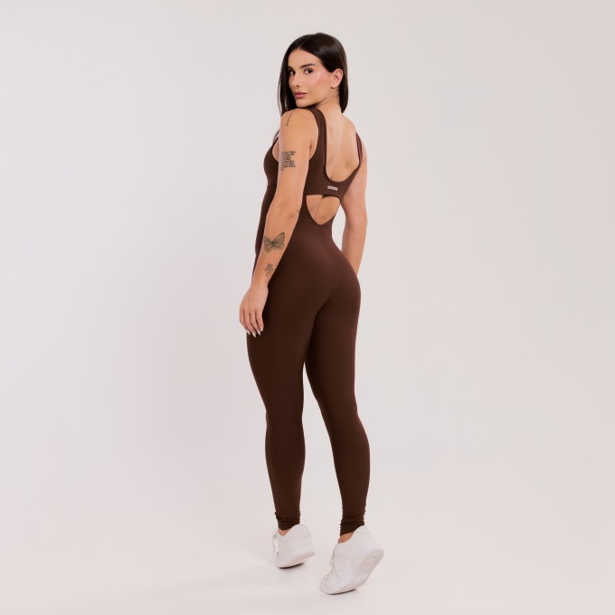 Macacão Básico com Alças Largas Marrom Escuro