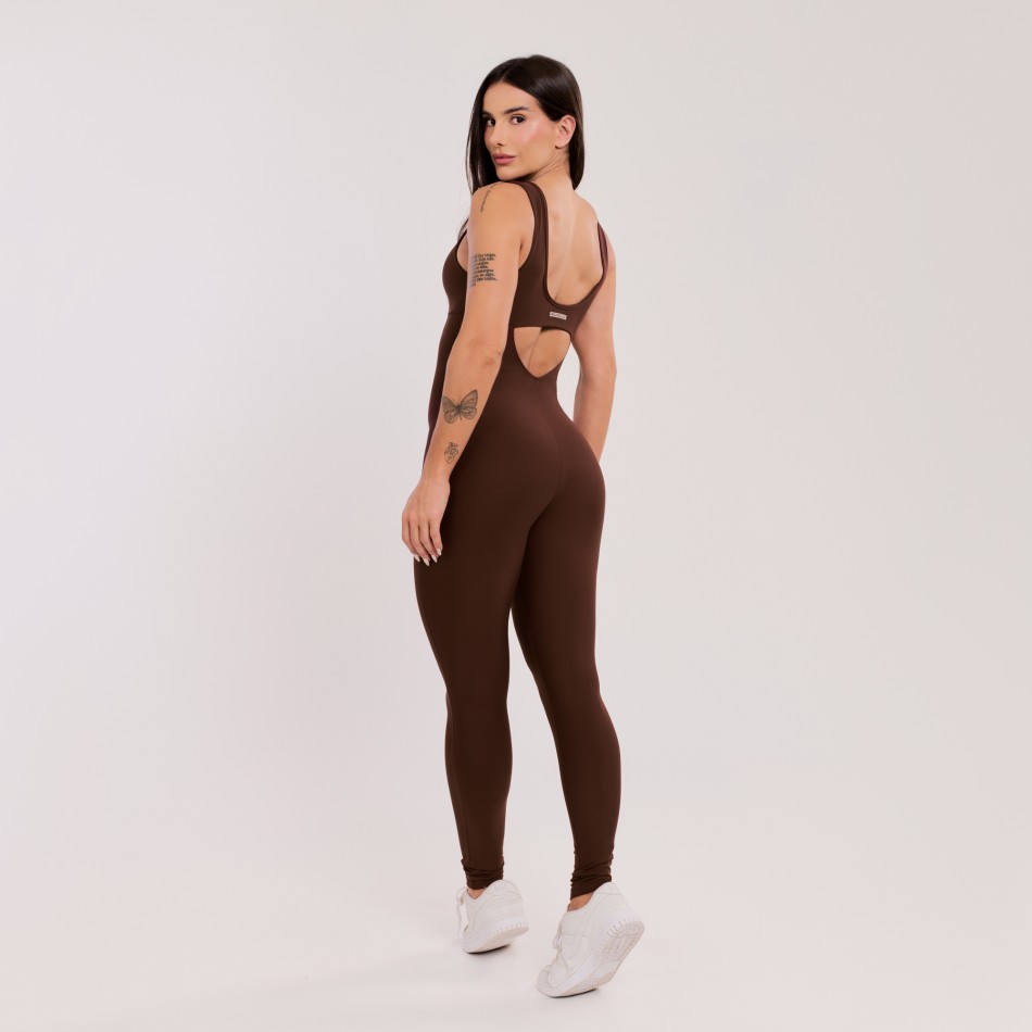 Macacão Básico com Alças Largas Marrom Escuro