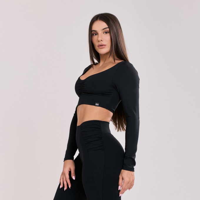 Cropped Manga Longa Drapeado Preto