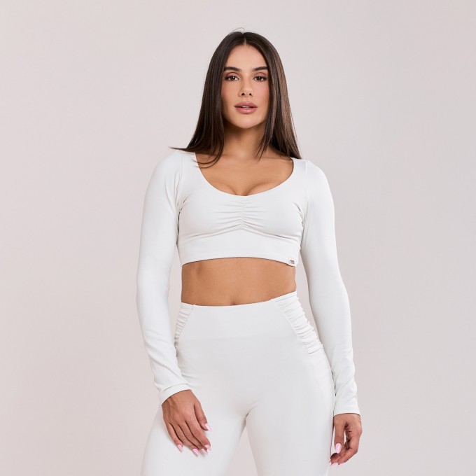 Cropped Manga Longa Drapeado Off White