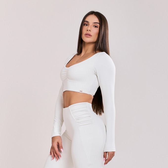 Cropped Manga Longa Drapeado Off White