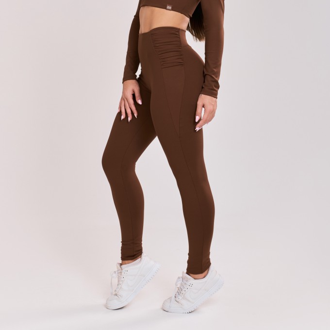 Calça Legging Drapeada Marrom Cacau