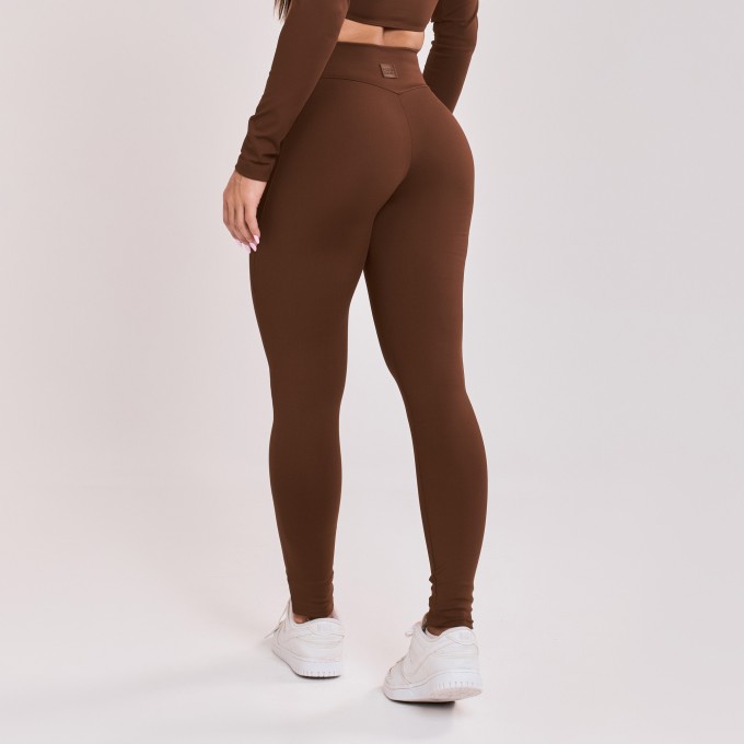 Calça Legging Drapeada Marrom Cacau