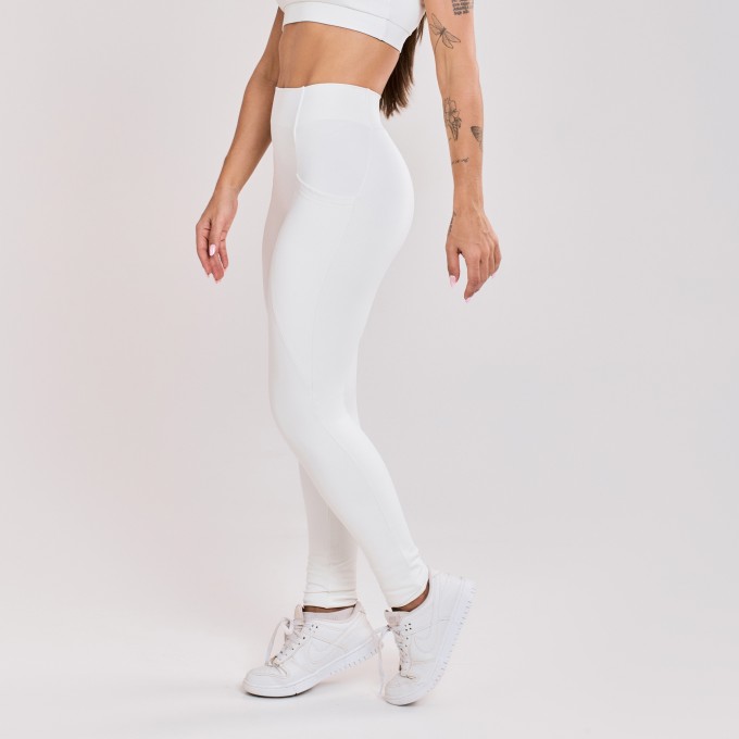 Calça Legging sem costura com Bolso Off white