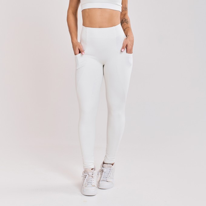 Calça Legging sem costura com Bolso Off white
