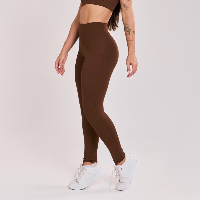Calça Legging sem costura com Bolso Marrom Cacau