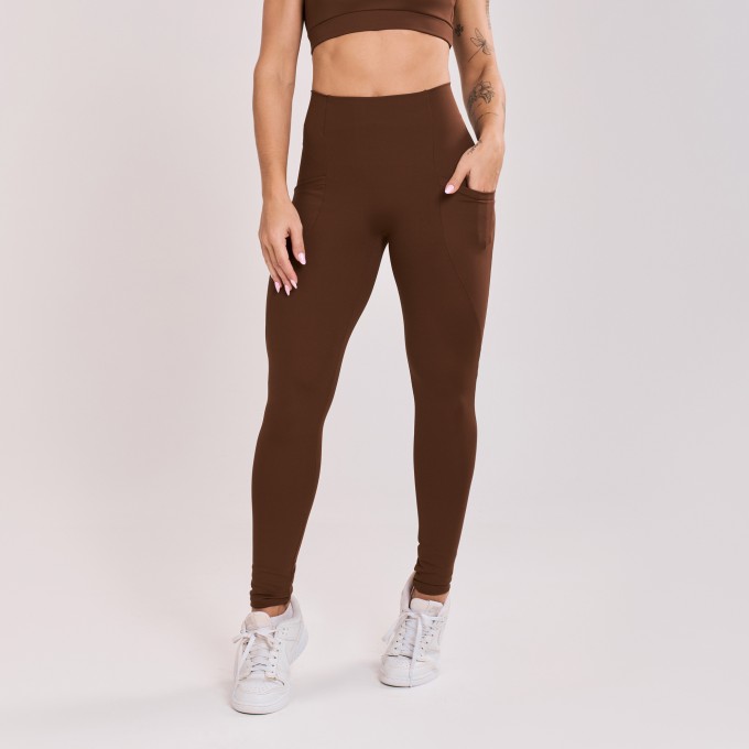Calça Legging sem costura com Bolso Marrom Cacau