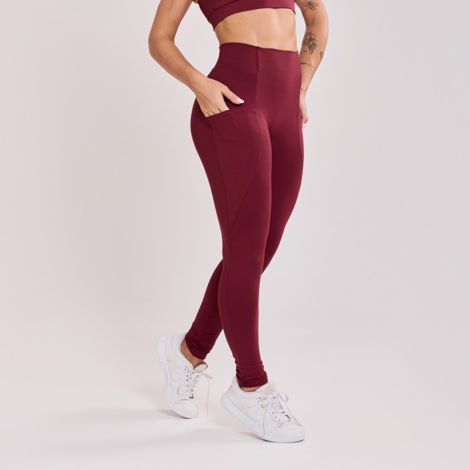 Calça Legging sem costura com Bolso Vinho Bordô