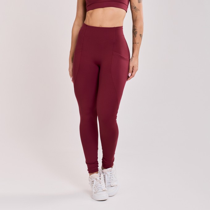 Calça Legging sem costura com Bolso Vinho Bordô