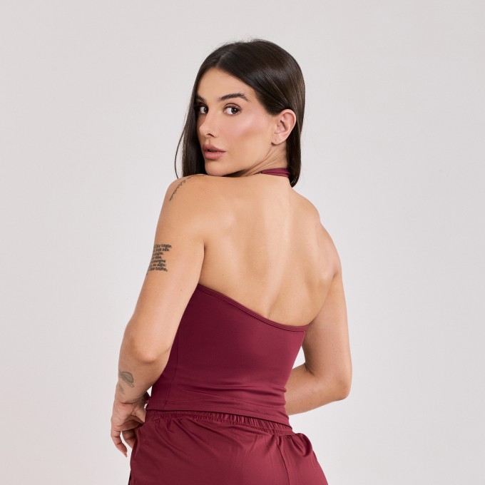 Cropped Alça Fina Frente Única Vinho Bordô