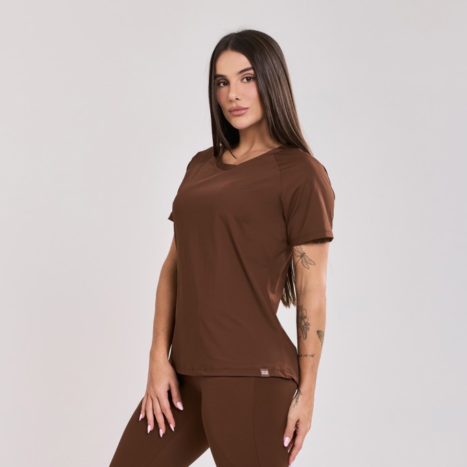 Blusa de manga Curta Marrom Cacau