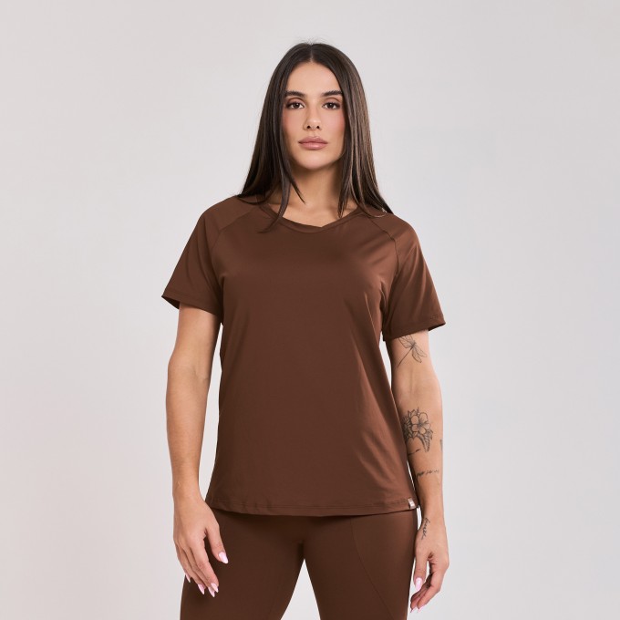 Blusa de manga Curta Marrom Cacau