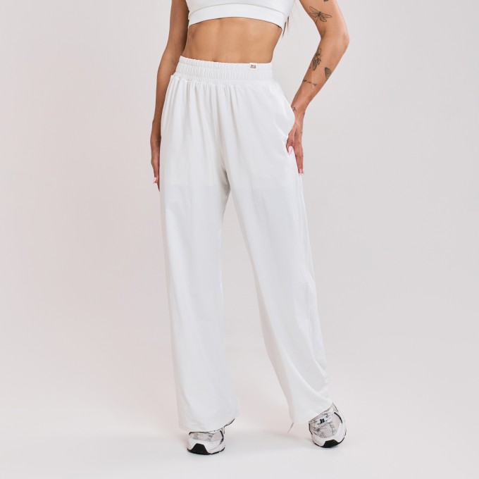 Calça Wide Leg Esportiva com Bolso Off White