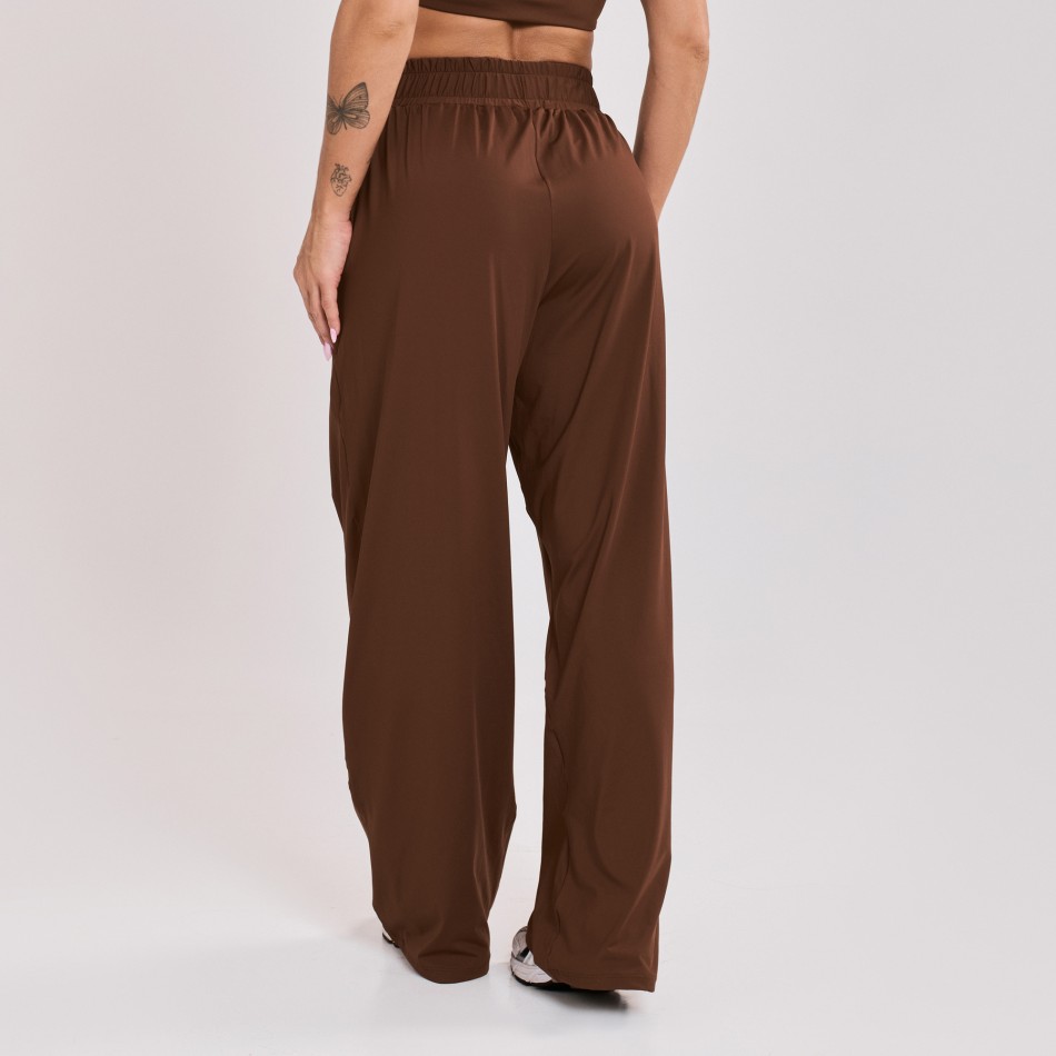 Calça Wide Leg Esportiva com Bolso Marrom Cacau