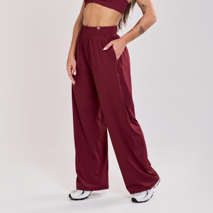 Calça Wide Leg Esportiva com Bolso Vinho Bordô