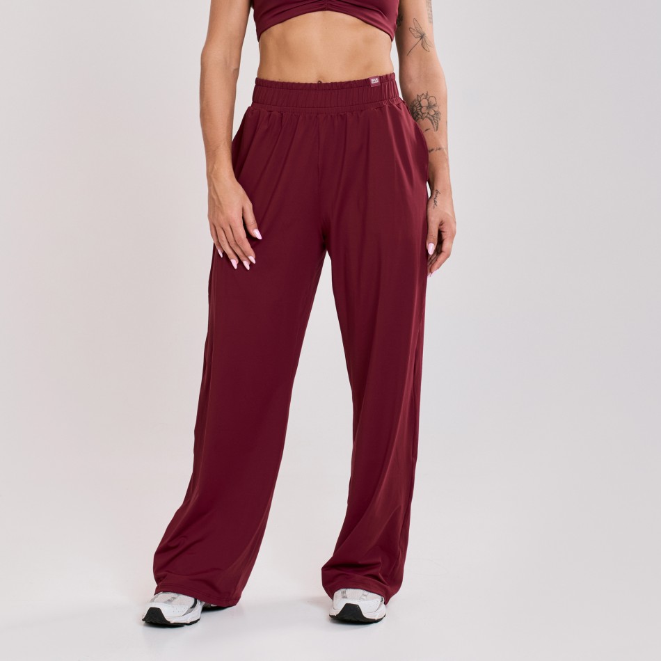 Calça Wide Leg Esportiva com Bolso Vinho Bordô