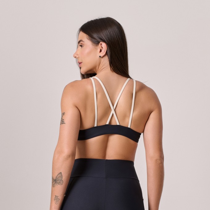 Top Alça Dupla Preto com Detalhe Bege
