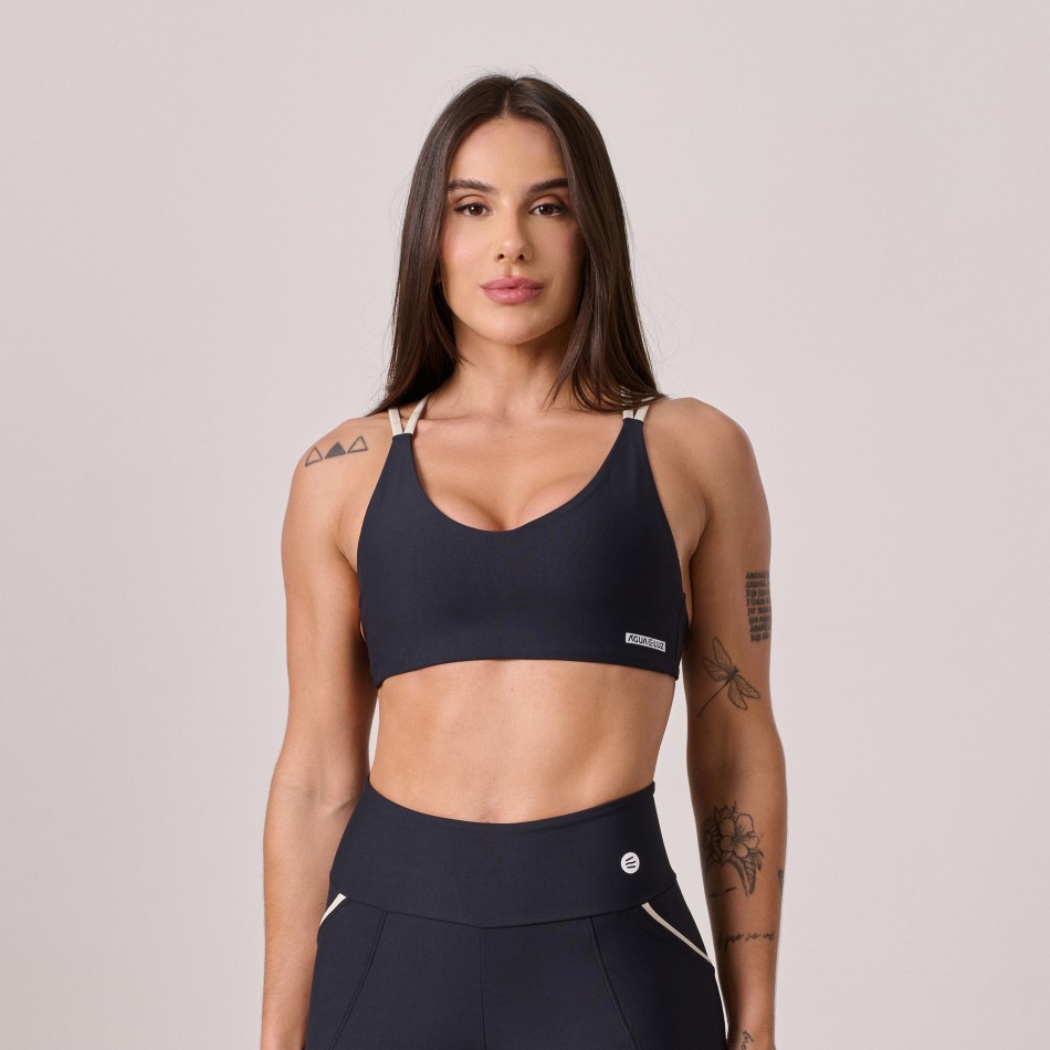 Top Alça Dupla Preto com Detalhe Bege