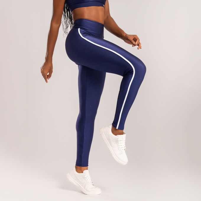 Calça Legging Azul Marinho com Detalhe de Elástico