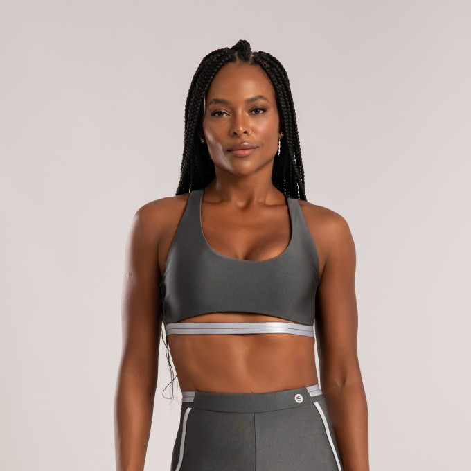 Top Nadador Vazado Cinza Chumbo com Detalhe em  Elástico