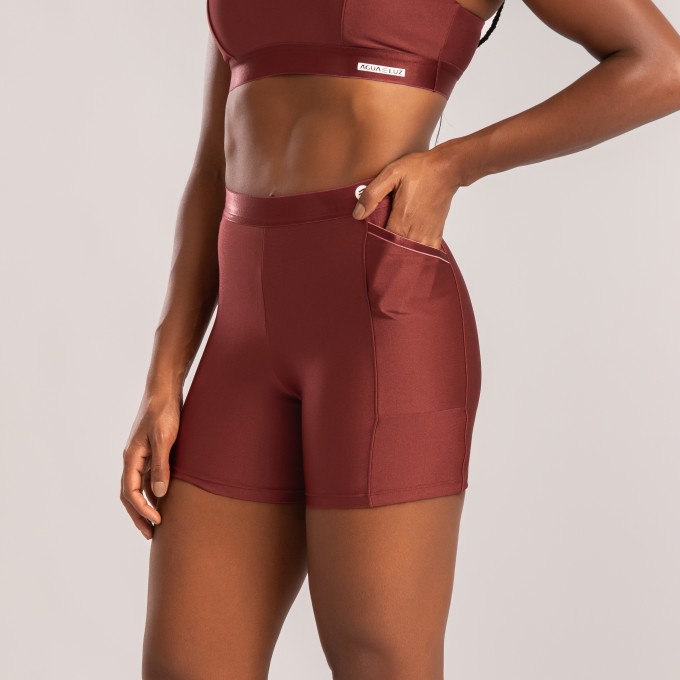 Short com Bolso e Detalhe em Elástico Marsala