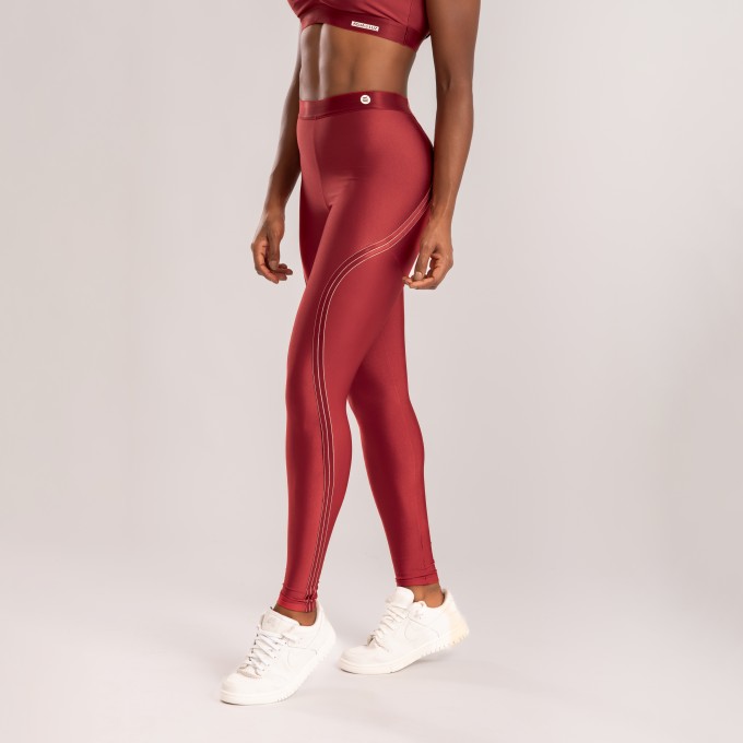 Calça Legging com Detalhe em Elástico Vermelho Desejo