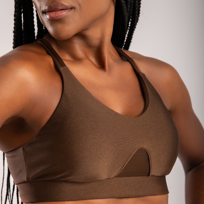 Top Camiseta com Alça Dupla Marrom Café