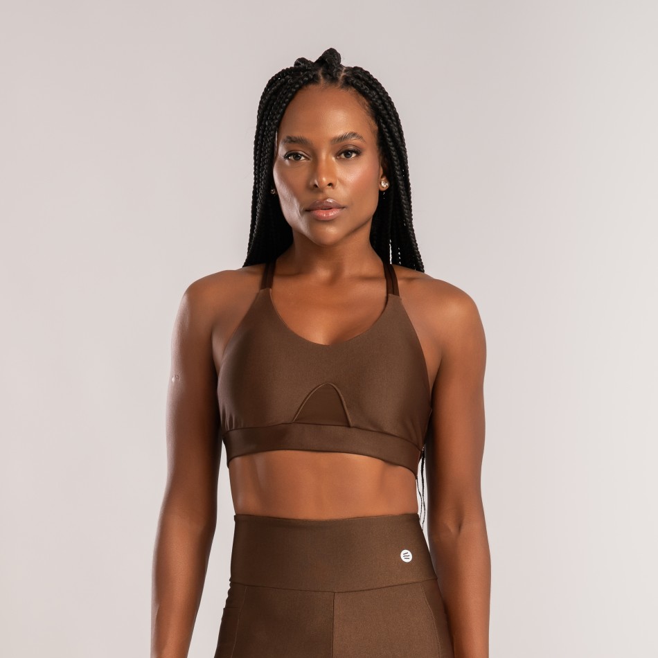 Top Camiseta com Alça Dupla Marrom Café