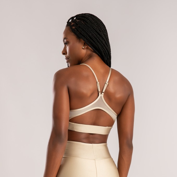 Top Frente Única com Detalhe Tule Areia