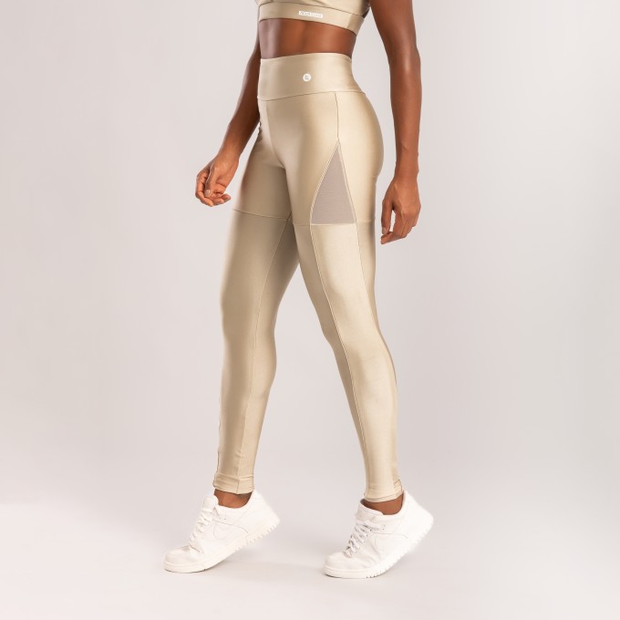 Calça legging  Areia com Detalhe Tule