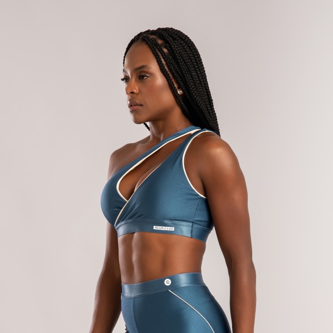 Top Ombro Só Azul Índigo com Borda Off White