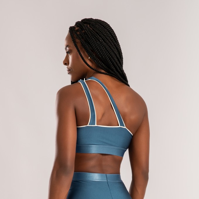 Top Ombro Só Azul Índigo com Borda Off White