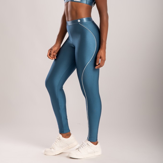Calça Legging Azul Índigo com Friso Off White