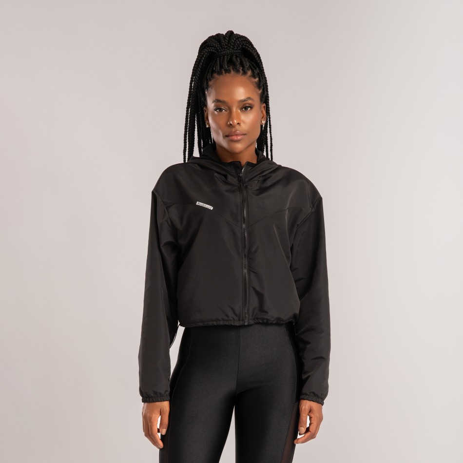 Casaco Corta Vento Capuz Preto